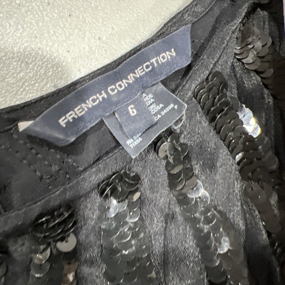 French Connection Dress Women Six Glitter Sequin Little Black Dress Short Sleeve - Picture 11 of 13